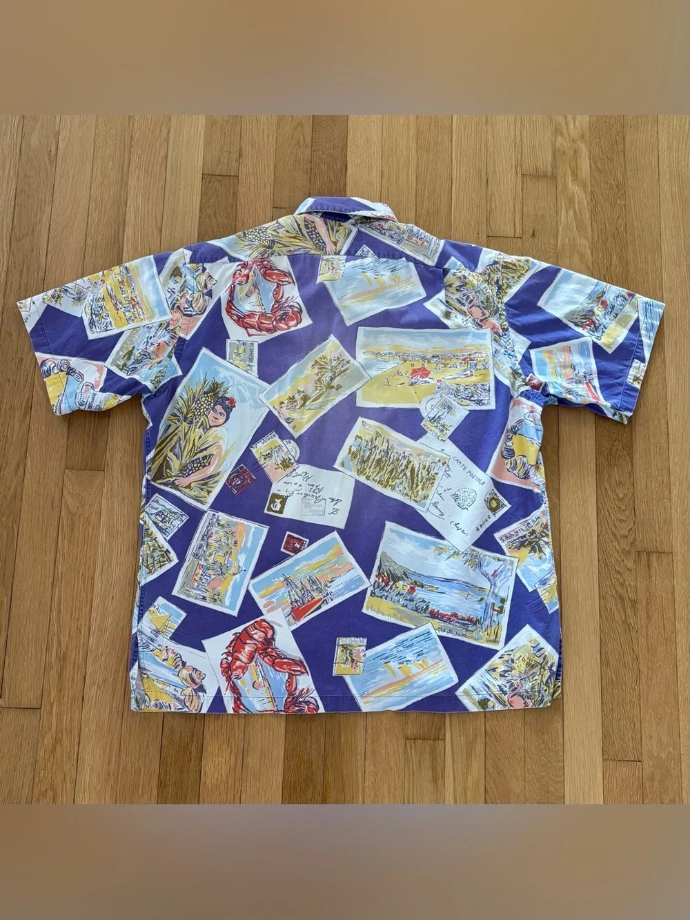 Vintage Polo Ralph Lauren Postcard Shirt 90s Lobster Bermuda Purple Beach L
